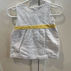 Tiny tummies 0-12m White Eyelet Baby Dress with Yellow Accent